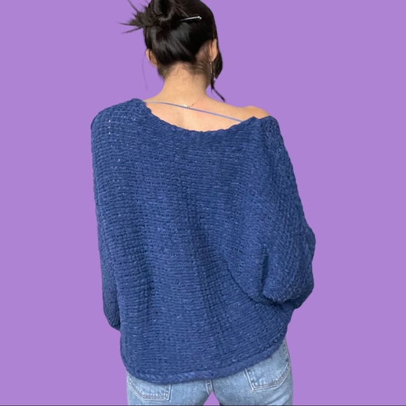 Free People Dolphin Bay Blue Cozy V-Neck Sweater XS - Picture 4 of 8